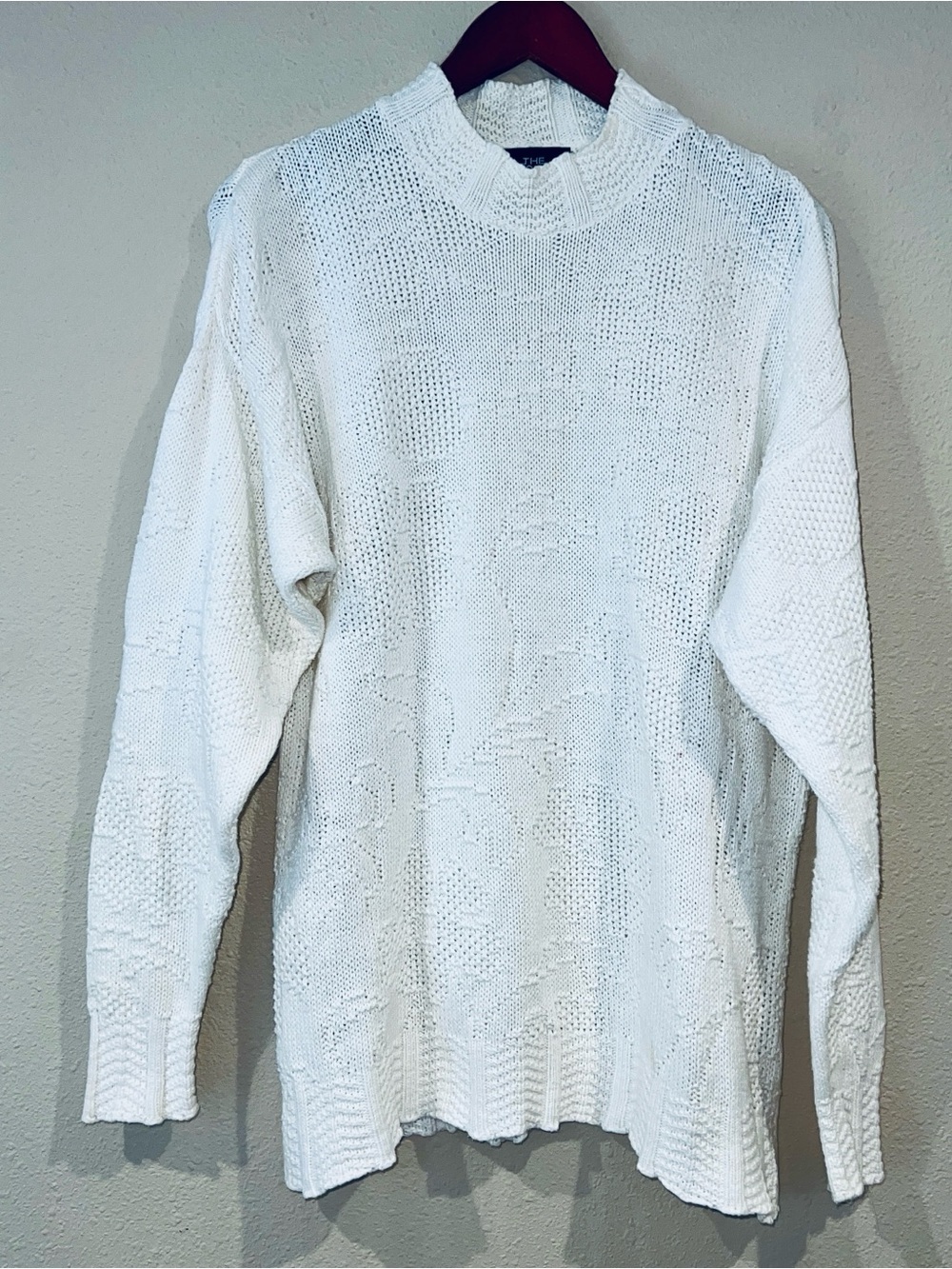 Women’s vintage off-white Woolrich mock-neck jacquard knit sweater size Large